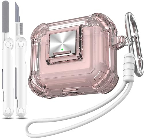 RFUNGUANGO Compatibile con per AirPods 3 Generation Custodia con serratura, Custodia antiurto trasparente morbida e trasparente di grado militare con kit di pulizia,Rosso chiaro