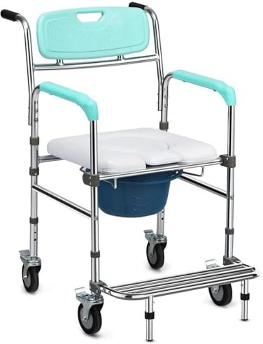 LIBRACTA Toilettenstuhl Höhenverstellbar Fahrbar Toilettenstuhl Für Senioren Mit Rollen, WC Stuhl Toilettenstuhl Duschstuhl Mit Rollen Für Behinderten, Nachtstuhl Für Erwachsene, Bis 136 Kg