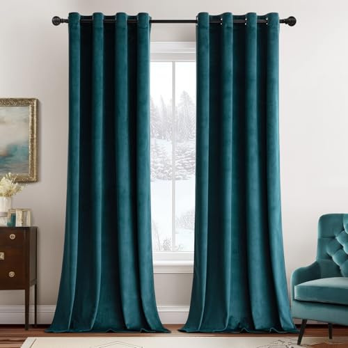 MIULEE Samtvorhang mit Ösen, Vorhänge Blickdicht 140x260 cm Pfauenblau, 2er | Weicher Gardinen Blickdichter Samtvorhang mit Ösen, Thermoverdunkelnd, Moderner Luxus für Wohnzimmer & Schlafzimmer