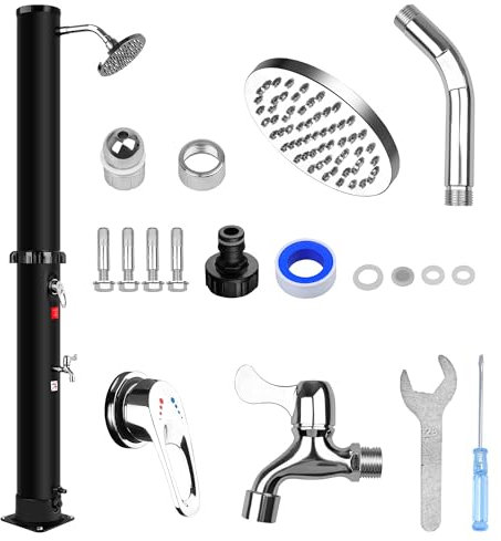 Bilisder Doccia Solare da Giardino 60 Litri con Soffione a Pioggia & Doccia per i Piedi, Temperatura Fino a 60°C, Senza Collegamento Elettrico, Doccia Esterno per Piscina e Campeggio, Nero (40L)