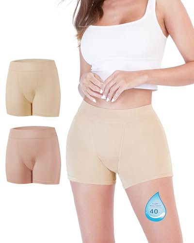 TIICHOO Periodenunterschwäsche Starke Blutung Damen Boxershorts Hohe Taille Perioden Unterwäsche 2er Pack(XX-Large, Roségold/Beige)