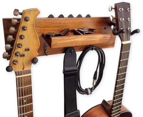 keepdrum GS039a Doppel Gitarrenhalter für die Wand aus Holz Wandhalterung für Zwei Gitarren und Zubehör