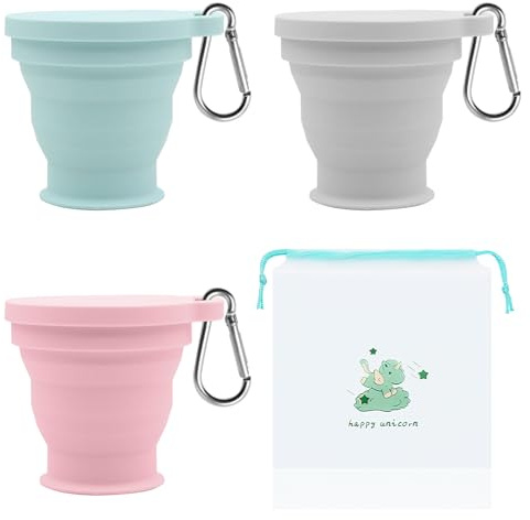 VEGCOO 3 Pcs Tasse Pliable, Gobelet Pliable à Motif de Griffe de Chat Tasse Pliable de Voyage en Silicone avec 1 Sac de Rangement pour Pique-nique Camping Voyage Randonnée