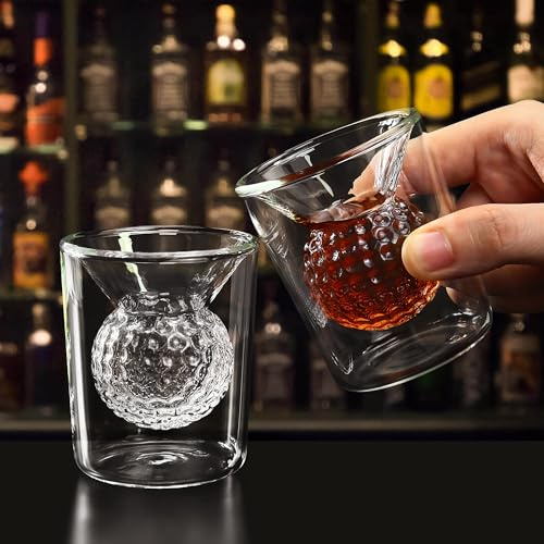 Whiskey Glass Set of 2, Golf Gifts for Mens Golfers, Whiskey Glasses with Golf Ball Shape Embedded Unique Rum Glass Wine Glasses Perfect Drinking Accessory and Home Bar Party Birthday Gifts