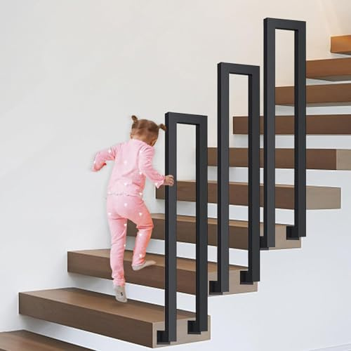 Treppengeländer Innen, U-Förmiger Treppengeländer, Handlauf Treppe, Geländer Treppe, Treppengeländer Außen, Handlauf Schwarz Geländer für Balkone Flure Wohnungen Villen (L-Schwarz, 110CM)