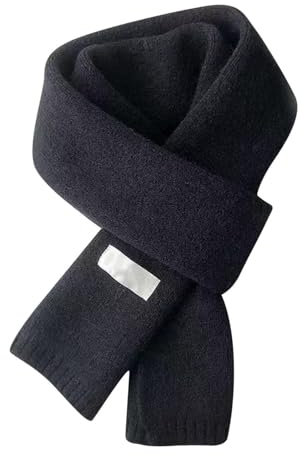 XQILGVF Winterschal in Volltonfarbe, gemütlicher Strickschal, Strickschal für kaltes Wetter, Warmer Dicker Schal für Damen (Black)