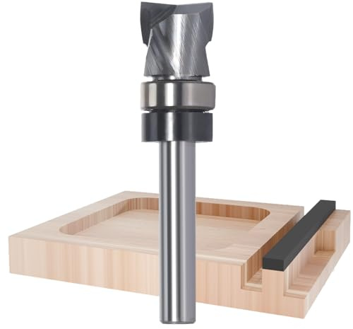 Solid Carbide Compression Spiral Flush Trim Router Bit, 1/4 Shank | 2+2 Compression Flutes, Top Bearing Template Router Bit for Flush Trimming and Bottom Cleaning.(1/2”CD x1/2”CL)