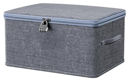 RICKMASK Faltbarer Aufbewahrungsbehälter mit Deckel,Medizinbox mit Zahlenschloss,30×20×14cm Aufbewahrungsbox für Schlafzimmerschrank Regal, Süßigkeiten, Spielzeug