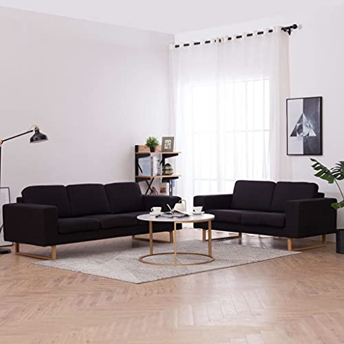 Homgoday 2-TLG. Sofagarnitur Stoff Schwarz Wohnzimmersofa Sitzsofa Sofa Couch Loungesofa Gästesofa Polstersofa Couchgarnitur Sitzmöbel für Wohnzimmer Büro