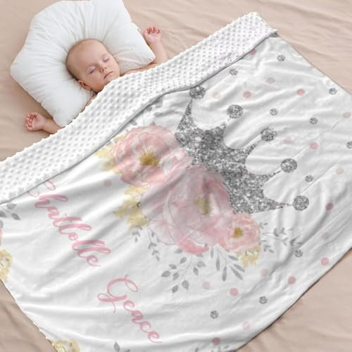 Babydecke mit Namen Personalisiert,Blume Muster Flauschige Warme doppelseitig Minky Kuscheldecke,Geschenk Baby Taufe Geburt Mädchen Junge für Kinderdecke Namensdecke Krabbeldecke