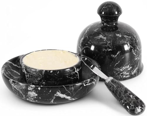 Radicaln Butterdose aus Marmor mit Deckel für die Arbeitsplatte, 15,2 cm, schwarzes Zebramuster, handgefertigter Buttermesser für Küchenzubehör, idealer Buttertopf für Butter & französischer