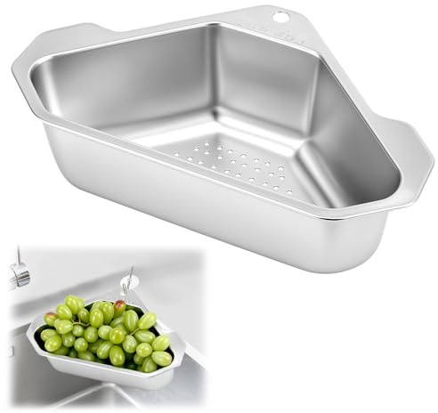 QWORK® Cesta coladora fregadero, filtro de fregadero triangular, cesta de filtro de acero inoxidable, para cocina