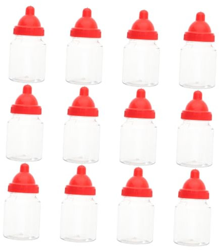 BESTonZON 12pcs Bottles Candy Boxes Clear Plastic Baby Shower Favor Jars Perfect for Shower Birthday Celebration Decorations