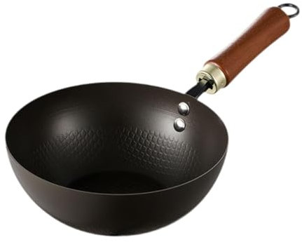 LOVIVER Wok Antiaderente Wok Cinese Legno Manico in Legno Multiuso friggi per Padella da Padella Wok per Campeggio da Cucina Hotel Ristorante casa, 26 Cm