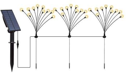 Lot de 9 torches solaires 90 boules lumineuses avec panneau solaire déporté LED blanc chaud LYRA FAMILY X3 H70cm