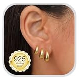 MOGASA 3Paar Creolen Ohrringe Silber 925 Damen Hypoallergene Chunky Creolen | Stapelbar Wasserfest 925 Silber Creolen Ohrringe Gold Damen,Leichte Kleine Creolen,Huggie Ohrringe,Goldene Ohrringe Damen