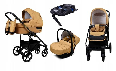 BabyLux® Kinderwagen Set 4 in 1 - Trailux - Sand Pearl - incl. Babywanne, Buggy Sportsitz, Auto-Babyschale, Basisstation - Autositz - Kinderwagenset - Kombikinderwagen mit Wickeltasche usw.