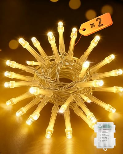Opard Lichterkette Batterie, 2er Set 30er LED 3M Warmweiß, Lichterkette Weihnachtsbaum, Timer & 8 Modi, IP65 Wasserdicht für Innen & Außen, Schlafzimmer, Garten, Weihnachten, Hochzeit, Party