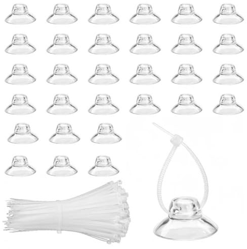 RPHONGHONG 30 Stück Saugnapf Aquarium, Aquarium Saugnapf Clips mit 50 Stück Verstellbare Reißverschlüsse Kabel Set Aquarium Zubehör für Holding Tubing Reptilien Hängematten Shrimp Nests Bindung Moos
