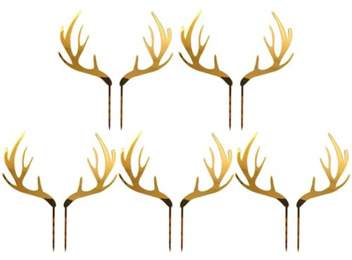 Ppmter Lot De 5 Paires De Décorations De Gâteaux en Forme De Bois De Cerf Doré, pour Cupcakes, Décorations De Fête À Thème De Noël