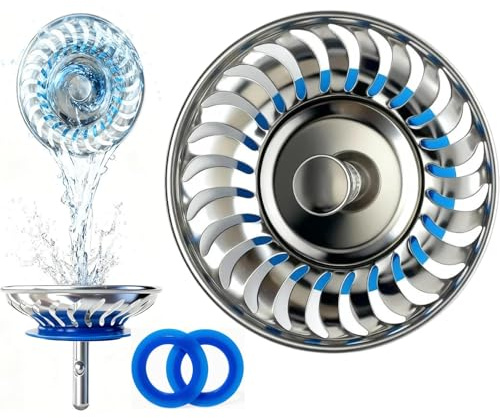 NANOTHOS 2 Pack Stainless Steel Kitchen Sink Strainer Plug, UK Standard 78mm Upgraded Fine Mesh Filter - Catches Food Waste, Prevents Clogging, Dishwasher Safe Drain Stopper