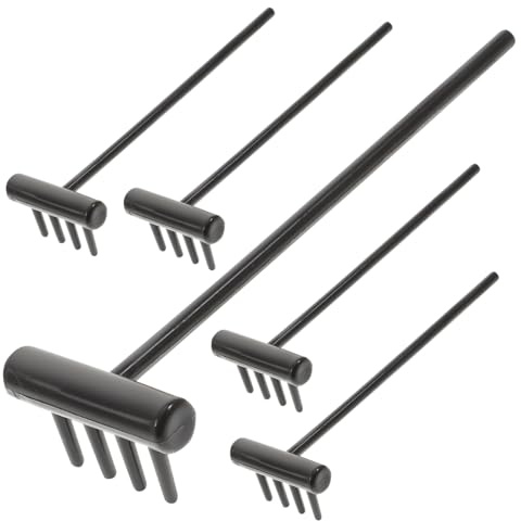 Toyvian Lot de 6 Mini Râteaux Zen pour Jardin et Table à Sable, Petits Râteaux Décoratifs Noirs 4 Pieds, Accessoires Précis pour Motifs et Détente Spirituelle