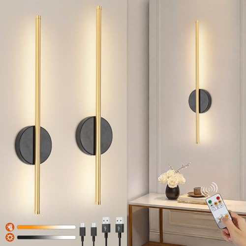 Ketom 2 Stück LED Wandleuchte Innen Akku, 3 Farbtemperaturen, Dimmbar | Wandlampe mit Fernbedienung und Timerfunktion, Modern USB Aufladbar Wandlampe Akku, für Schlafzimmer Wohnzimmer Flur
