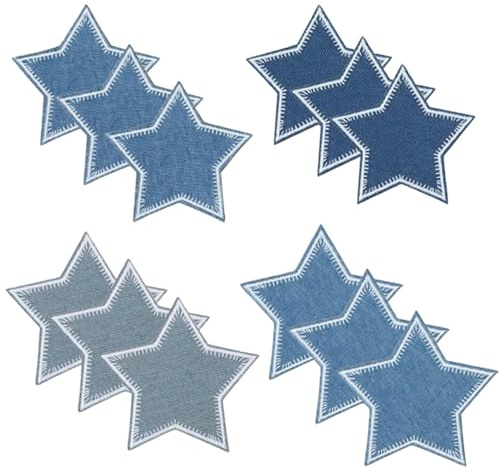 16 Stück Flicken Zum Aufbügeln Stern Bügelflicken Aufbügelflicken Jeans für Kleidung Hüte Jacke Jeans Rucksäcke Tasche DIY Dekoration - Blau