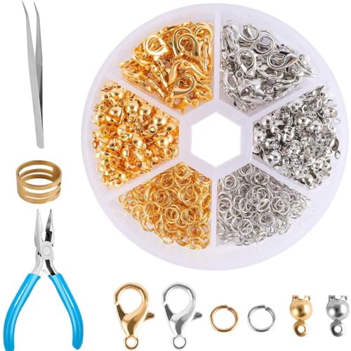 JYNXOR 343 Pezzi Chiusure per Braccialetti kit, Anellini Aperti, Ganci per Collane Bigiotteria diy, Chiusura a Moschettone, Moschettoni Gancio, Fermagli Gioielli, Anello Anelli di Salto, per Gioielli