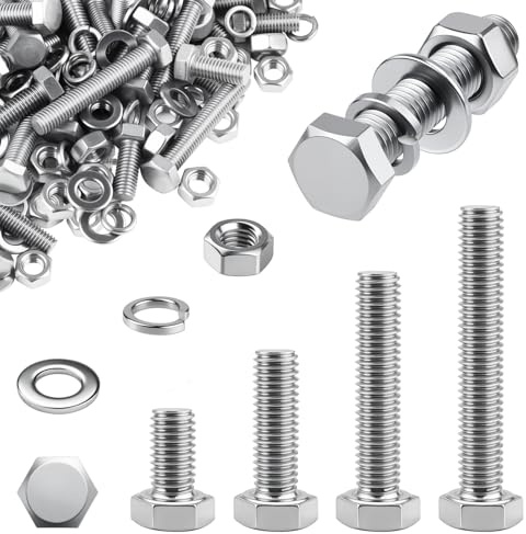 mawmuaw 100 Pcs Nuts and Bolts Assortment M8 20 30 40 50 mm Stainless Steel | M8 Hex Bolts and Nuts, Machine Screws Assorted with Spring and Flat Washers, for Machinery Furniture Appliances Automotive