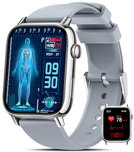 DEKELIFE Smartwatch Herren Damen mit EKG/HRV/ 1.83 Fitness Gesundheitsuhr mit 24h Herzfrequenz/Blutdruck/SPO2/Schlaf/SOS-Notruf, 145+ Sportmodi Fitnessuhr Schrittzähler iOS Android Silber