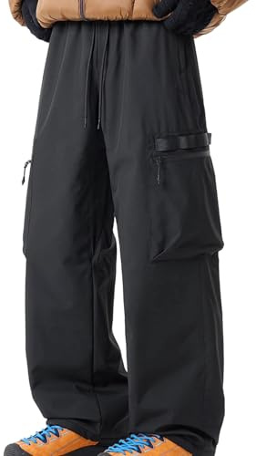 Ewleguzka – Pantalon de ski pour homme – Pantalon d’hiver doublé en polaire, imperméable et isolé – Pantalon de randonnée pour le travail extérieur, la chasse et le transport de fret, Noir , 5XL