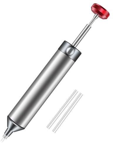 Entlötpumpe, Lötsauger, Entlötpistole, Lötrauchabsaugung, tragbare Lötpistole mit Vollaluminiumkörper mit 2 Silikonspitzen für präzise Entlötarbeiten und Reparatur (grau)