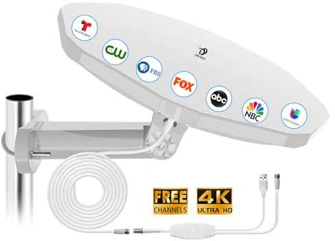 Outdoor TV Antenna 360° Omni-Directional Reception, 4K Digital HDTV Outdoor Antenna for Smart TV Local Channels with 32.8ft Cable & Long Range for Attic/Camper/RV - Fit TVs with Built-in Tuner