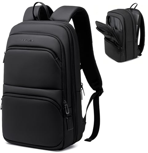 FENRUIEN Leichter Business Rucksack Herren 15.6 Zoll Erweiterbar 15-23L | Notebook Laptop Backpack, Wasserdicht, Stabil, für Lehrer Arbeit Schule Alltag, mit Laptopfach, USB-Ladeanschluss, Schwarz