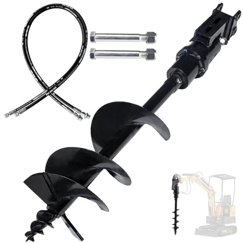 Asta di perforazione idraulica a coclea per piccoli escavatori, accessori per mini escavatori, per escavatori da 0,8 a 2 tonnellate, con 2 tubi idraulici e perni.