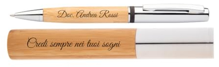Cormar Penna Personalizzata in Bambù e Metallo con Astuccio, Incisione UV, Idea Regalo per Laurea, Compleanno e Anniversario