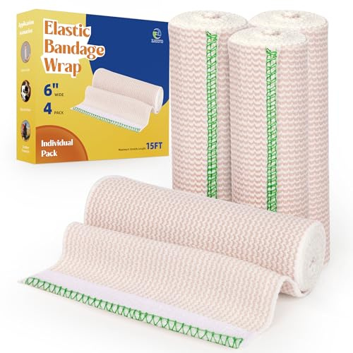 ZJCCTO 4 Pack Elastic Bandage Wrap | 6 Medical Bandage Wrap with Hook-and-Loop Fasteners on Both Ends Compression Wrap for Wounds Latex Free Stretch Bandage for Foot Arm Hand Ankle Injury
