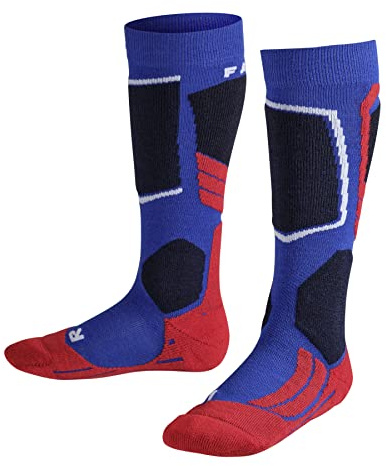 FALKE Unisex Kinder Skisocken SK2 Intermediate K Kh Wolle Funktionsmaterial warm dick 1 Paar, Blau Cobalt Blue 6941, 31-34