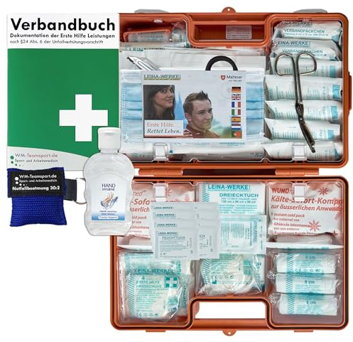 Verbandskoffer/Verbandskasten (G) Typ CN - Erste Hilfe nach AKTUELLER DIN 13169 für Betriebe INKL. Verbandbuch + Hygiene-Gel & Notfallbeatmungshilfe
