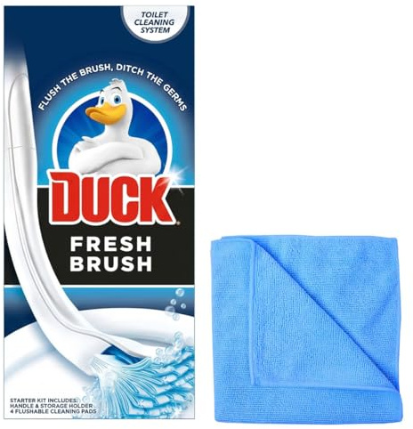 Toilet Fresh Brush with Holder-Toilet Bowl Cleaner Starter Kit [1 Handle + 4 Refills]- with Microfibre Cleaning Cloth