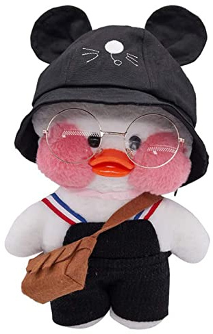 Tittaty Christmas Duck Kostüm Ente Plüschtier Weihnachten Kuscheltier Cartoon Toy Doll Niedlicher Kopfbedeckung Tasche Brille Tolle Weihnachsgeschenke Freunde Geburtstagsgeschenk (Schwarz)