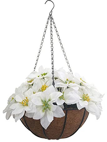 Künstliche Weihnachtssterne Pflanze Blumen DIY Kleiner Korb Seide Kette Hängekorb Topf Home Hochzeit Urlaub Veranda Dekoration Gefälschte Blumen (Weiß)