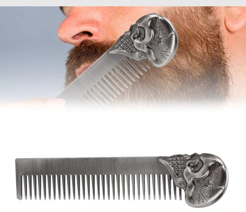 Peigne à Cheveux, Peigne à Cheveux à L'huile Peigne à Ressort de Poche Peigne à Barbe en Alliage de Zinc Tête de Mort Brosse à Cheveux pour Hommes, Utilisation pour les Cheveux ou la(argent)