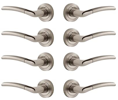 Designer Levers Augusta Lever on Rose Door Handle, Dual-Tone Nickel, 4 Pack | For interior doors; 50mm rose, 128mm lever and 63mm. projection.