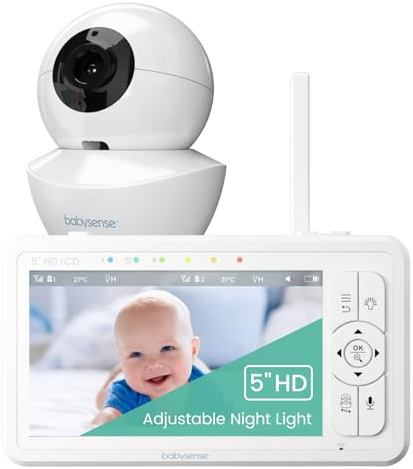 Babysense 720p 5 HD Non-WiFi Baby Monitor, Video Baby Monitor with Camera and Audio, Night Vision, Remote Pan and Tilt, Adjustable Night Light, Long Range, Two-Way Audio, 4x Zoom, 4000mAh Battery