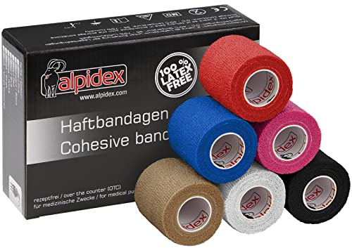 ALPIDEX 6 Rollen Haftbandage 5 cm x 4.5 m Selbstklebender Verband Pet Bandagen Fixierband Sport Vet Wrap Tape Selbsthaftend, Farbe:bunt | Vet Wrap, hautfreundlich, latexfrei, wasserfest, atmungsaktiv, Pferd, Hund, Katze, Sport, Fixierbinde, Pflasterverband, Tier