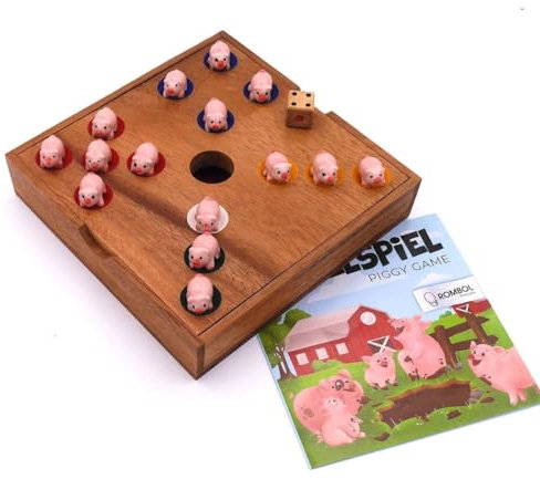 ROMBOL Ferkelspiel - Das Würfelspiel mit den süßen Tierfiguren für die ganze Familie inkl. praktischem Verschlussband, Ferkelspiel Varianten:Ferkel rosa