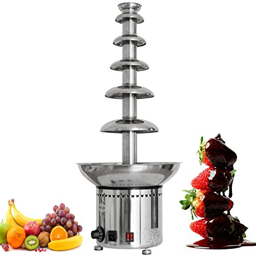 Stainless Steel with Temperature Control Chocolate Waterfall Machine, Sauce Melting Pot Perfect Commercial Chocolate Fondue Fountain (6 Tier)
