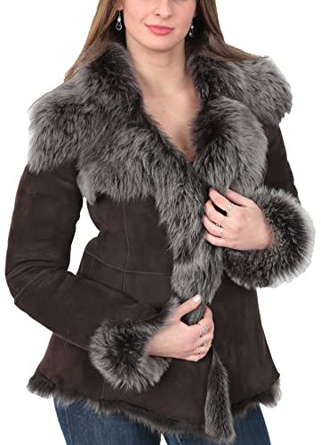 Divergent Retail DR534 Damen Soft Sheepskin Shearling Toscana Jacke Braun, Braun, 44